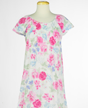 Miss Elaine (Size S) Flutter Sleeve Cotton-Rich Interlock Long Nightgown in Floral Radiance