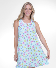  Aria Cotton Polyester Knit Sleeveless Short Nightgown in Aqua Floral Print