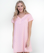 Aria Short Sleeve Cotton-Rich Knit Sleepshirt in Blush Dot