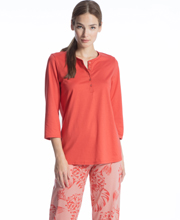 Calida Pajamas - 3/4 Sleeve 100% Cotton Knit Capri PJs in French Coral