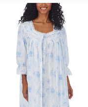 Eileen West Nightgown and Robe Set - 100% Cotton Ballet Length Peignoir in Blue Peonies