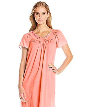Miss Elaine Plus Size Long Flutter Sleeve Nylon Nightgown in Melon