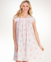 SPECIAL SALE - Plus Silkyknit Nightgowns - Miss Elaine Flutter Sleeve Short Nightgown in Peach Bouquet