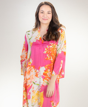 Wishing Pond "N" by Natori V-Neck Satin Long Caftan - Crane Floret