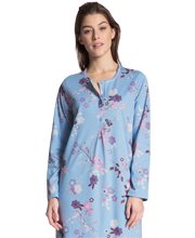 Calida Long Sleeve Cotton Cosy Nights Knit Nightgown in Light Blue Charms