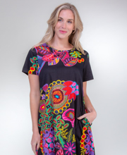 Last Ones Special (Size Small) La Cera Dresses - Short Sleeve Cotton Knit A-Line Dress in Night Glow