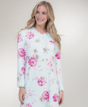 Miss Elaine Small Brushed Waffle Knit Long Gown in Peony Garden