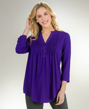 SC SALE La Cera (Small) Pleated 3/4 Sleeve Rayon Blend Stretch Tunic Top - Purple