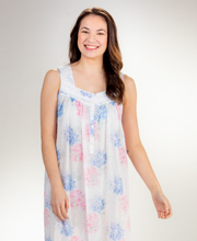 Eileen West Long Sleeveless 100% Cotton Swiss Dot Nightgown - Hydrangea Blooms