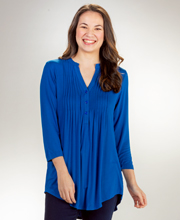 La Cera Plus Sized Pleated 3/4 Sleeve Rayon Blend Tunic Top - Royal Blue