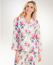 La Cera White Floral Woven Cotton Pajamas - Long Sleeve Sunny Peony 