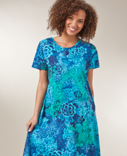 La Cera Dresses - Cotton Knit A-Line Blue Dress in Deep Lagoon