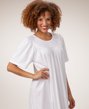 *Use Coupon 10-OFF* Calida Nightgown - Short Sleeve White Cotton Nightgowns in White