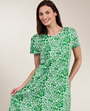La Cera Size Small "Easy Fit" Knit A-Line Dress - Green Floral