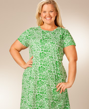 Plus 1X Size La Cera "Easy Fit" Knit A-Line Dress - Green Floral