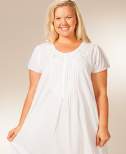 Plus Size to 4X Soft & Easy Cotton Nightgown - Short Sleeve White Gown by La Cera