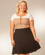 SC SALE Plus Size (2X) Dresses - Black & Tan Color Blocked Cap Sleeve Dress