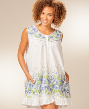 La Cera Plus Cotton Sleepwear - Sleeveless Short Gown in Wildflower Bleu