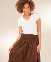 Z10-6-2014 Claudia Richards 100% Cotton Eyelet Lined Skirt -  Chocolate