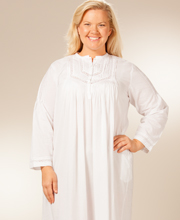 Plus (1X & 2X) La Cera Cotton Pintucking Delight Nightshirt -  White Cotton Gowns