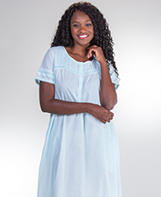 Plus La Cera (Size 1X) Short Sleeve Cotton Nightgown in Pearl Innocence - Blue