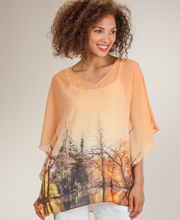Misses (Medium) Poncho Top - Semi Sheer V-Neck Tunic Blouse in Lakeside