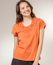 Cotton Shirt - Knit Scoop Neck Cap Sleeve Phool Top in Paprika
