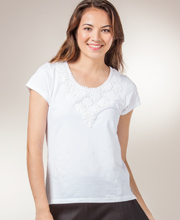 Phool Tops - Short Sleeve Cotton Knit Scoop Neck Shirt in Pearl