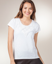 Phool Tops (Size S) Short Sleeve Cotton Knit Scoop Neck Shirt in Pearl