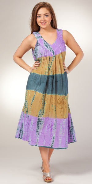 Cotton Beach Dress - Mid-Length Lilac Tie-Dye Sleeveless Coverup