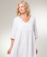 La Cera Boutique Embroidered Long Cotton Nightgowns in White Sunflower
