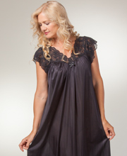 Shadowline Nightgowns - Silhouette Flutter Sleeves Long Gown in Black