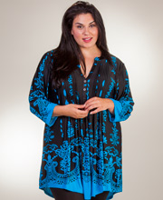 Plus La Cera Pleated 3/4 Sleeve Poly Blend Tunic - Ethereal Turquoise
