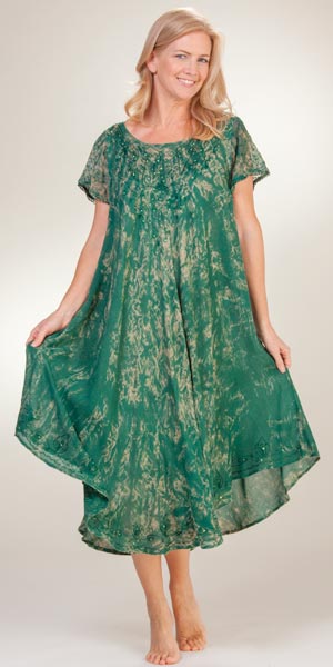 Beach Dresses Short Sleeve Cotton One Size Coverup In Hunter Batik