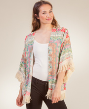 One Size Kimono Jackets - Short Sleeve Rayon Fringe in Tahitian Aqua