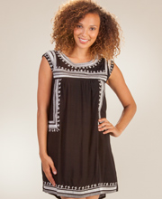 SC SALE Rayon Dress - Sleeveless (Size S/Med) Short Embroidered Beach Shift in Roma Black