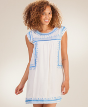 Sleeveless Coverup (Size S) Short Embroidered Rayon Beach Dress - Roma White