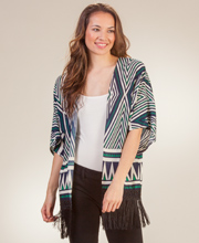 One Size Short Sleeve 100% Rayon Fringe Kimono Jacket in Contempo