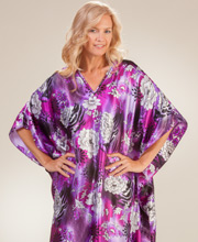 Long Satin Kaftan - Winlar One Size Fits Most in Violet Veranda