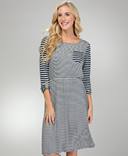 DownEast (Size M & XL) Jersey Knit  3/4 Sleeve Rayon Blend Dress - Navy Stripe