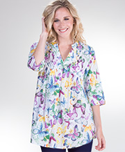 SC SALE La Cera (Size Smal) 3/4 Sleeve Cotton Pleated Tunic Top in Twilight Butterfly