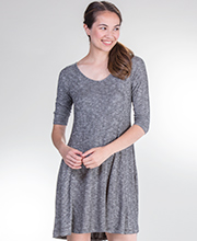 SC SALE Nostalgia Ribbed Long Sleeve Skater Dress in Charcoal