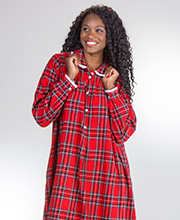 Lanz of Salzburg Classic Nightgown - Long Peter Pan Collar Cotton Flannel in Red Plaid, Black Watch and Holiday Floral
