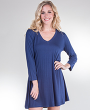 Nostalgia (Size M & L) Long Sleeve V-Neck Short Swing Dress in Blue