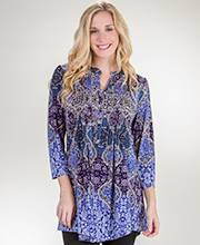 SC SALE 3/4 Sleeve La Cera (Size Small) Pleated Poly Blend Tunic Top in Baltic Fusion