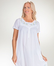 Plus (1X) La Cera Nightgowns - 100% Cotton Short Sleeve Gown in Sunny Flowers