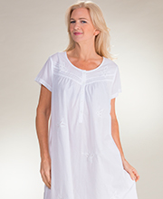 La Cera Nightgowns - Cotton Short Sleeve Mid-Length Night Gown - Butterfly Dreams