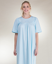 Short Sleeve Cotton Knit  Night gown in Blue