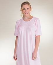SWEET DREAMS SALE - Calida (Sizes M & L) Cotton Nightgown Knit Short Sleeve Nightgown in Pink