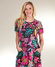 Plus Cotton Knit Dress - Short Sleeve by La Cera in Fruity Floral